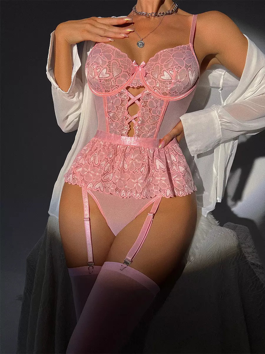 Pink Lace Corset Teddy Lingerie