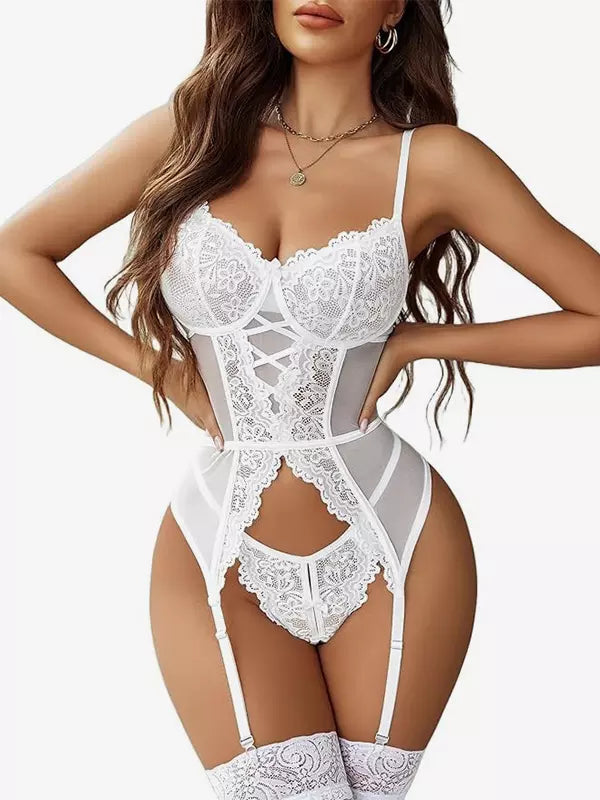 White Lace Corset Bodysuit Lingerie