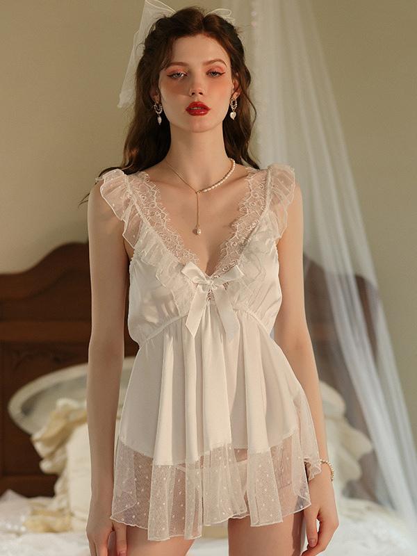 White Lace Ruffle Babydoll Lingerie Dress