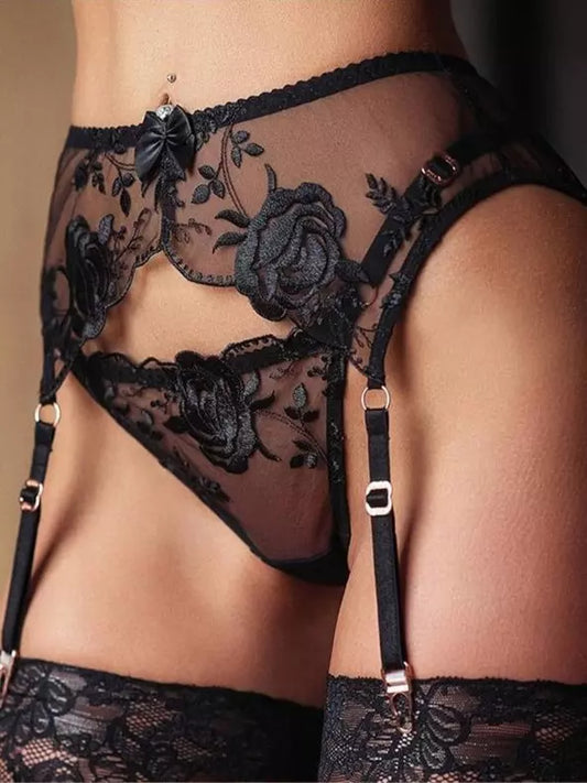 Black Lace Garter Lingerie Set