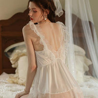 White Lace Ruffle Babydoll Lingerie Dress