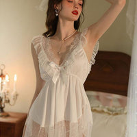 White Lace Ruffle Babydoll Lingerie Dress