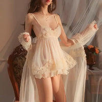 Ivory Lace Ruffle Babydoll Lingerie Dress