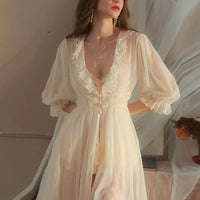 Ivory Lace Ruffle Babydoll Lingerie Dress