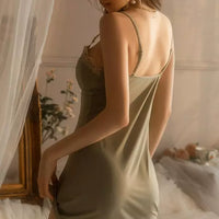 Sage Green Lace Trim Chemise Lingerie Dress