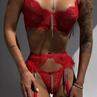Red Lace Garter Lingerie Set