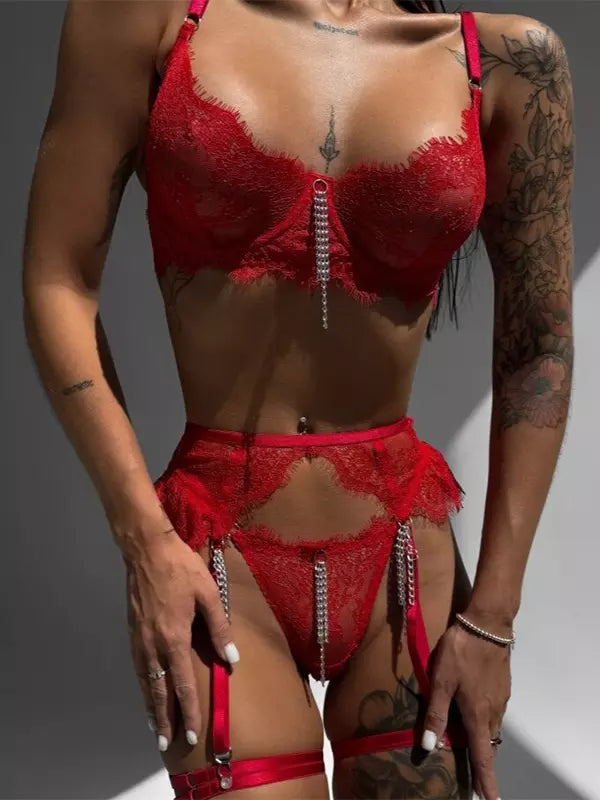 Red Lace Garter Lingerie Set