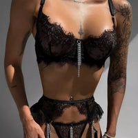 Black Lace Garter Lingerie Set