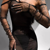 Black Sheer Lace-Up Bodycon Lingerie Dress