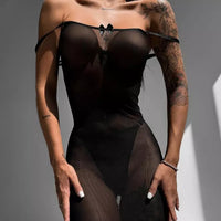 Black Sheer Lace-Up Bodycon Lingerie Dress