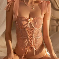Blush Pink Lace-Up Mesh Teddy Lingerie