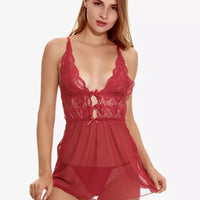 Red Lace Sheer Babydoll Lingerie Dress