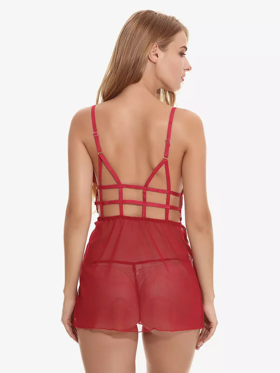 Red Lace Sheer Babydoll Lingerie Dress