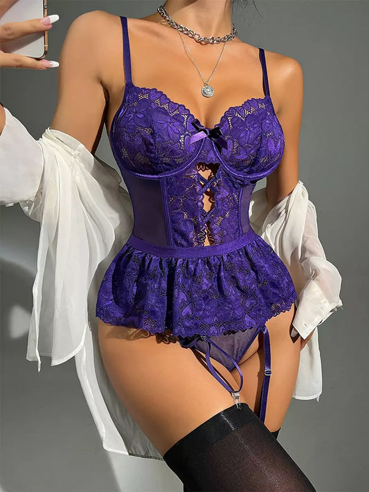 Purple Lace Corset Teddy Lingerie