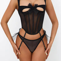 Black Sheer Mesh Cut-Out Teddy Lingerie