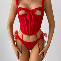 Red Bow Strap Corset Teddy Lingerie