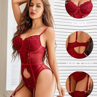 Burgundy Lace Corset Teddy Lingerie