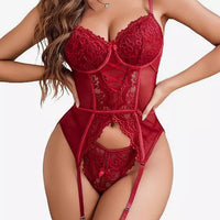 Burgundy Lace Corset Teddy Lingerie