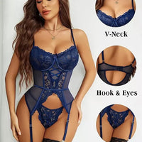 Royal Blue Lace Corset Lingerie