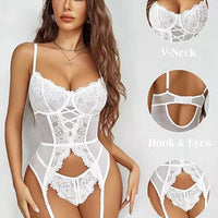 White Lace Corset Bodysuit Lingerie